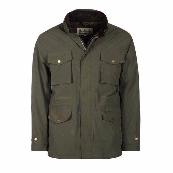 Mens Barbour Jersey Jacket Waterproof Olive Green Brown VTG Field Lined Size L